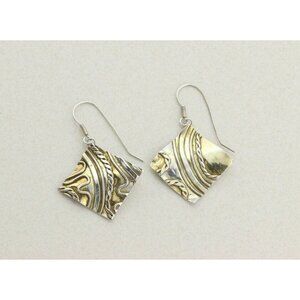 Gold over Sterling Silver Accents Modernist Abstract Dangle Drop Earrings